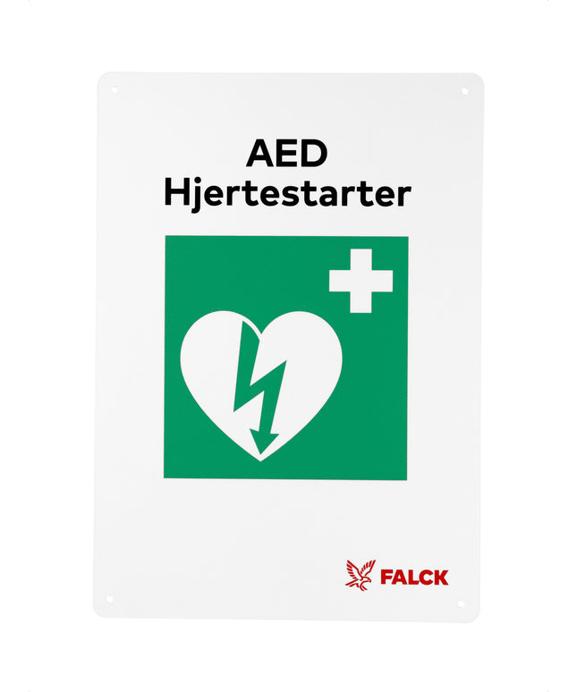 Skilt AED/hjertestarter - A4 lodret