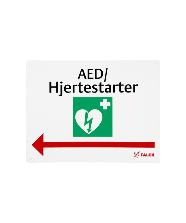 Skilt AED - pil til venstre