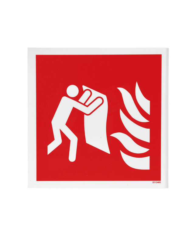 Skilt Brandtæppe Vinkel efterlys. Str. 150x150 mm