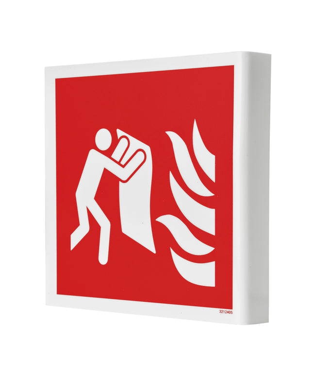 Skilt Brandtæppe Vinkel efterlys. Str. 150x150 mm