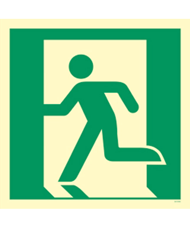 Skilt flugtvej venstre 300x300 mm efterlysende