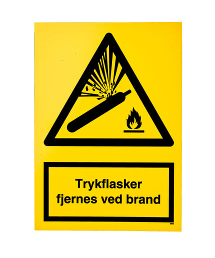 Skilt - Trykflasker fjernes ved brand A4