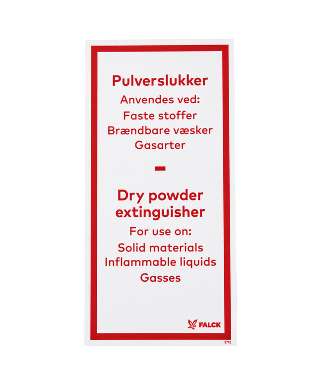 Skilt Pulverslukker anvendes dk-eng