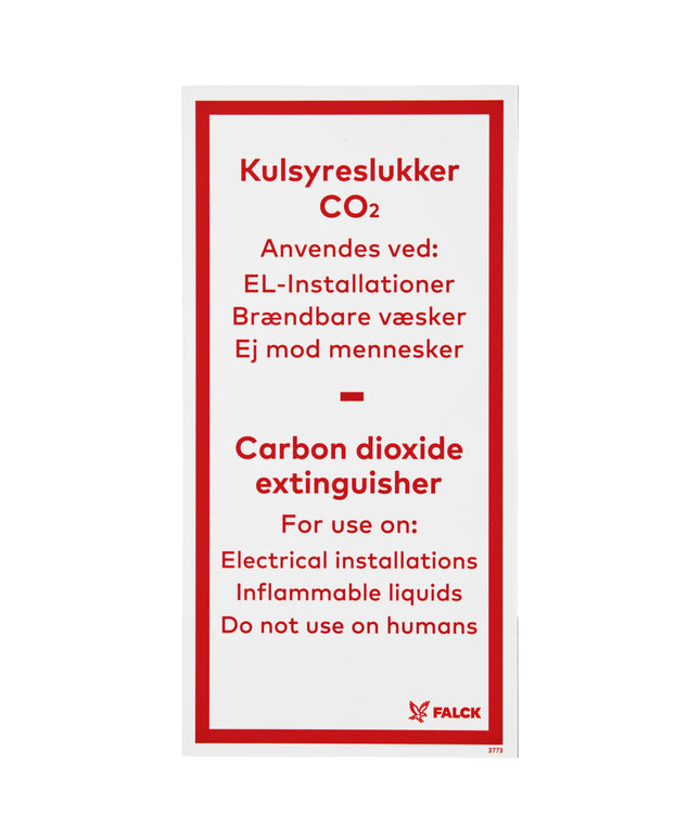 Skilt Kulsyreslukker anvendes dk-eng