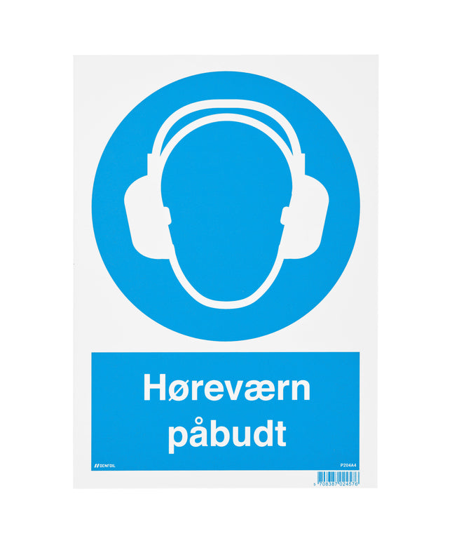 Skilt - Høreværn påbudt A4 (bestillingsvare)