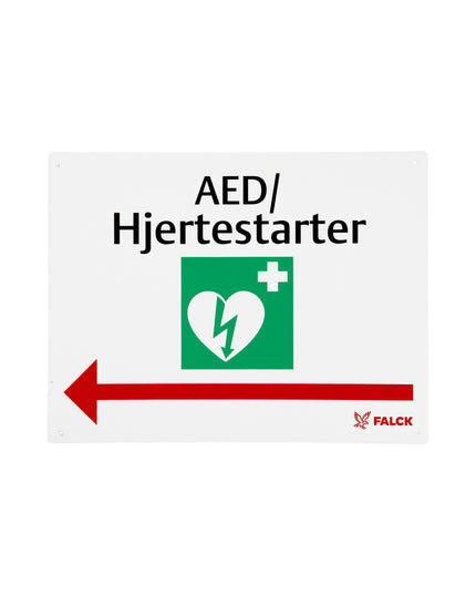 Skilt AED - pil til venstre