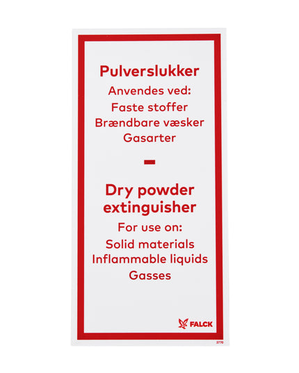 Skilt Pulverslukker anvendes dk-eng