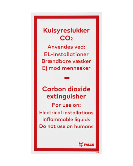 Skilt Kulsyreslukker anvendes dk-eng