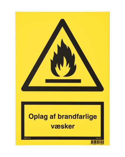 Skilt - Brandfarlige væsker - refleks 148x420 mm
